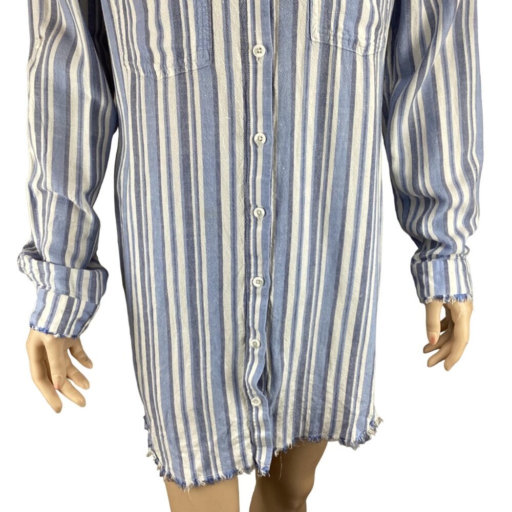 Cloth & Stone‎ Anthropologie Dress Tunic Size Medium Striped Frayed Linen Blend - Picture 6 of 10